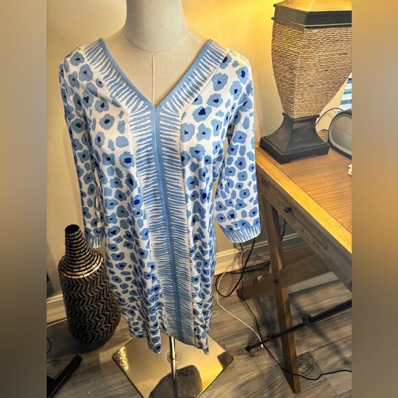 Gretchen Scott Designs Blue and White Patterned Dress - Picture 3 of 7